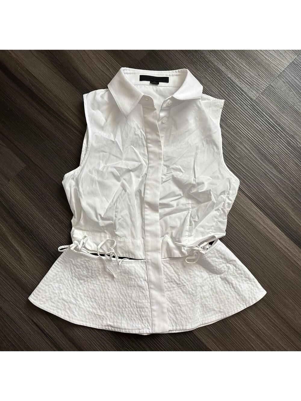 Alexander Wang Button Down Top Size 0 Peplum Cutout Blouse Sleeveless White